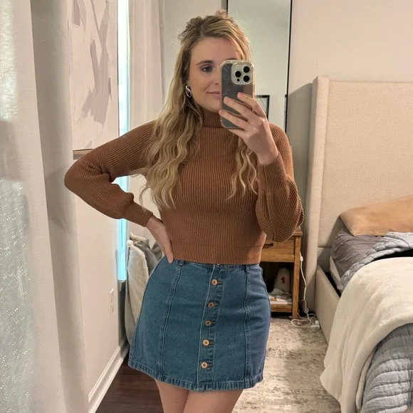 ZARA Brown Ribbed Mock Neck Turtleneck Sweater - Picture 7 of 7